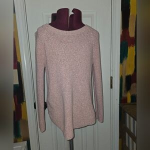Loft Pink White Marbled Cotton Bow Back Knit Sweater Size Small
